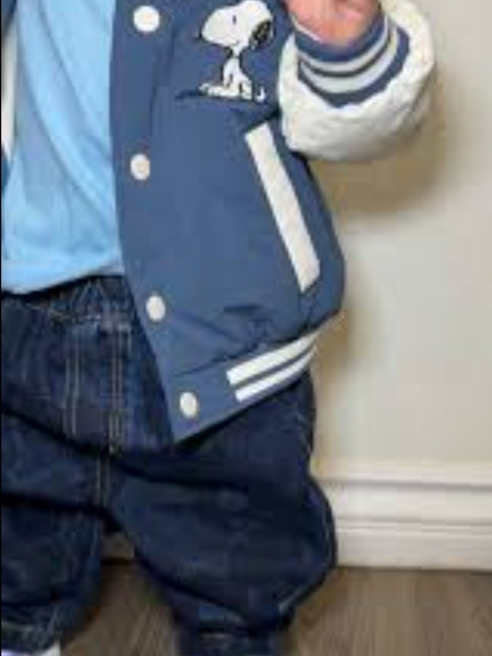 Zara Navy & Cream Peanuts Snoopy Insulated Varsity Jacket, Size 4 - Picture 5 of 5